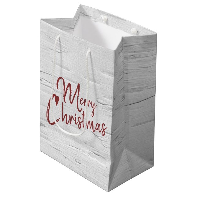 Sacola Para Presentes Média Feliz texto de Natal no Birch (Frente inclinada)