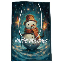 Sacola Para Presentes Média Felizes feriados Snowman Natal Tradicional