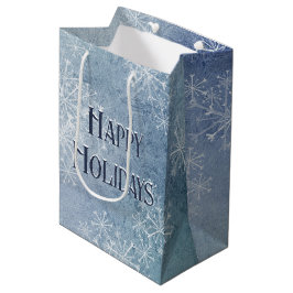 Sacola Para Presentes Média Felizes Flocos de Neve Feriados
