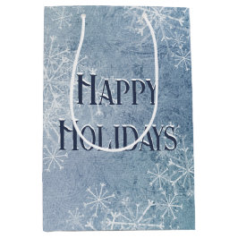 Sacola Para Presentes Média Felizes Flocos de Neve Feriados