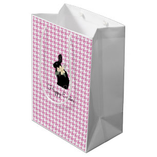 Sacola Para Presentes Média Felz pascoa Bunny Silhouette Flowers Houndstooth