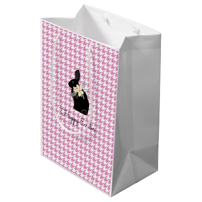 Sacola Para Presentes Média Felz pascoa Bunny Silhouette Flowers Houndstooth (Verso inclinado)