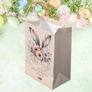 Sacola Para Presentes Média Felz pascoa Floral Bunny Ears Rosa