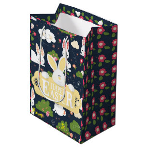 Sacola Para Presentes Média felz pascoa Holiday Bunny Floral