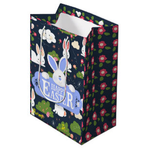 Sacola Para Presentes Média felz pascoa Holiday Bunny Floral