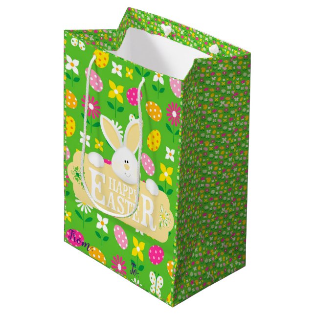 Sacola Para Presentes Média Felz pascoa Holiday Bunny Floral (Frente inclinada)