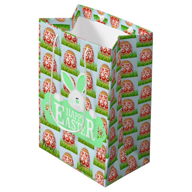 Sacola Para Presentes Média Felz pascoa Holiday Bunny Floral (Frente inclinada)