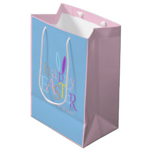 Sacola Para Presentes Média Felz pascoa Personalizado Coelhinho Orelha Azul Co