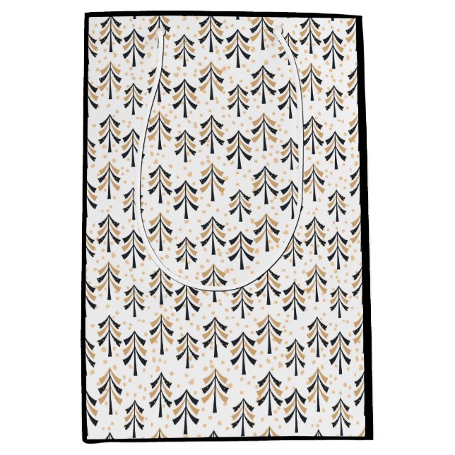 Sacola Para Presentes Média Feriado de Árvores de Natal Douradas em Chic Trend (Frente)