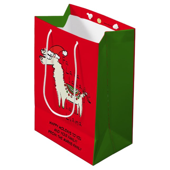 Sacola Para Presentes Média Feriado de Natal Llama Cute Engraçado (Frente inclinada)