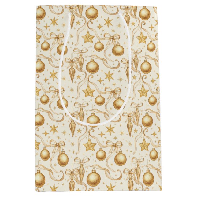 Sacola Para Presentes Média Feriado de Natal para Arcos de ornamentos Dourados (Frente)