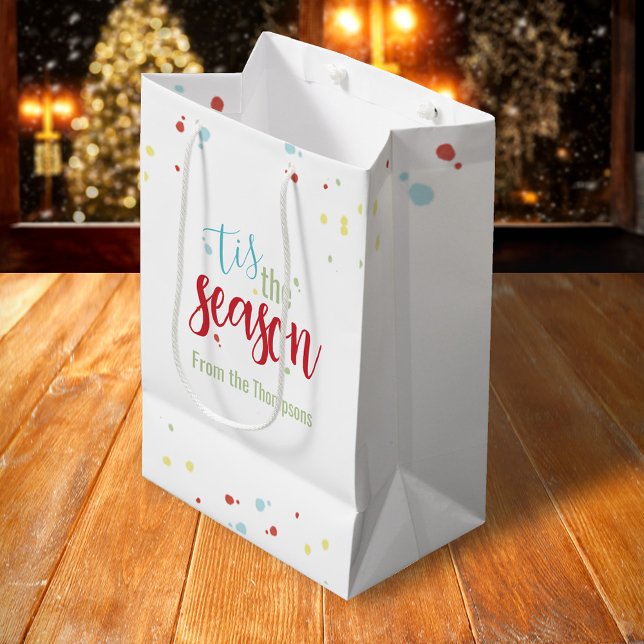 Sacola Para Presentes Média Feriado de Natal Simples Festivo É a Época ("tis the Season" holiday custom gift bag.)