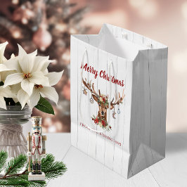 Sacola Para Presentes Média Feriado de ornamentos de cervos de Natal russo e b