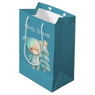 Sacola Para Presentes Média Feriado de Urso Bonito e Árvore de Natal