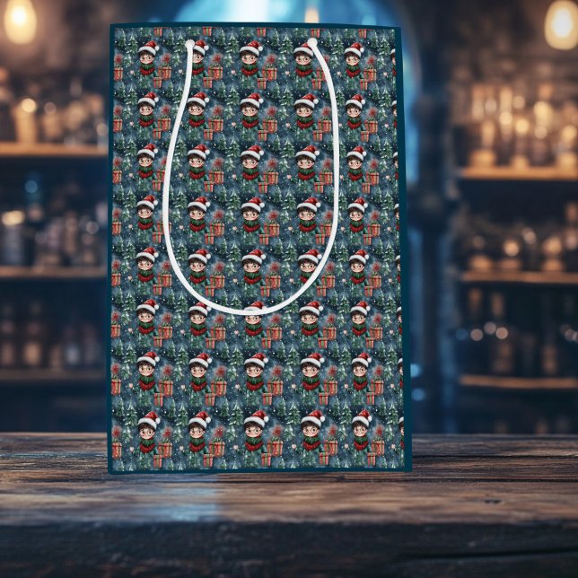 Sacola Para Presentes Média Feriado do Assistente Mágico (Christmas Wizard Gift Bag)