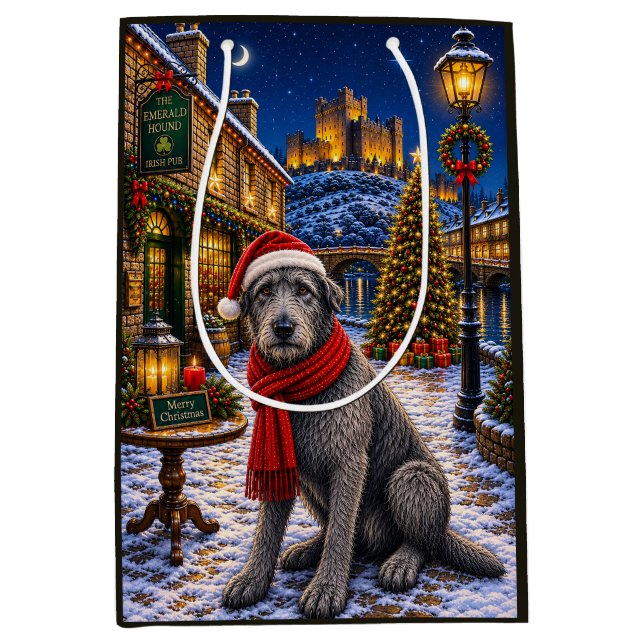 Sacola Para Presentes Média Feriado do Irish Wolfhound  (Frente)