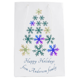 Sacola Para Presentes Média Feriado Festivo de Neve Floco de Natal