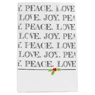 Sacola Para Presentes Média Feriado Paz Amor Joy Natal Holly Text