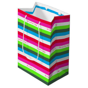 Sacola Para Presentes Média Feriado Personalizado Neon Stripe