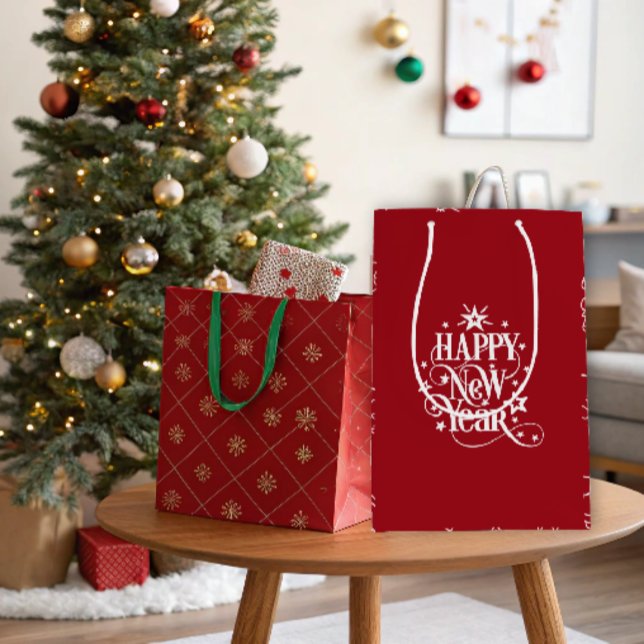 Sacola Para Presentes Média Feriado Vermelho Profundo Ano Novo (Deep Red Holiday New Year Medium Gift Bag)