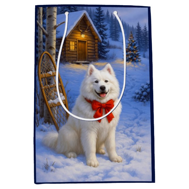 Sacola Para Presentes Média Férias de Samoyed  (Frente)