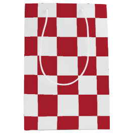 Sacola Para Presentes Média Férias de Xadrez Retro Vermelho e Branco