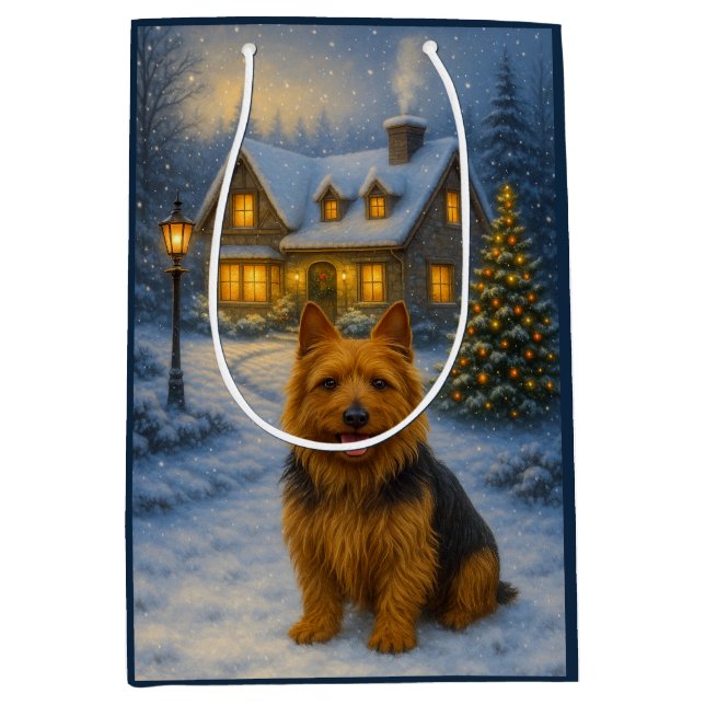 Sacola Para Presentes Média Férias do Australian Terrier  (Frente)