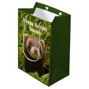Sacola Para Presentes Média Ferret castanho-bonito no aniversário feliz da gra