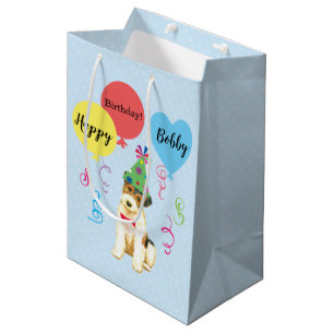 Sacola Para Presentes Média Festa de aniversário Balões Fios Fox Terrier