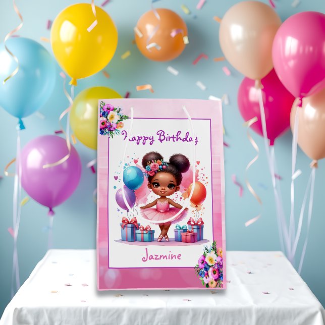 Sacola Para Presentes Média Festa de aniversário da balé da Menina Ameaçada (Criador carregado)