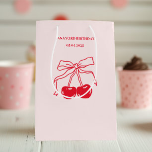 Sacola Para Presentes Média Festa de aniversário de Cereja Vermelha e Rosa