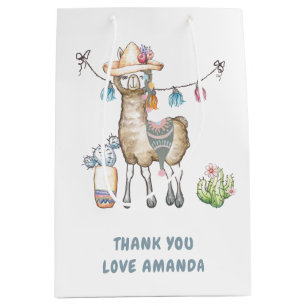 Sacola Para Presentes Média Festa de Aniversário de criança Llama