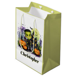 Sacola Para Presentes Média Festa de Aniversário de Halloween do Menino Franke