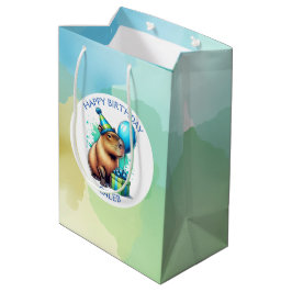 Sacola Para Presentes Média Festa de Aniversário de Menino Temática de Capivar