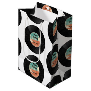 Sacola Para Presentes Média Festa de aniversário de Música Retro Vinil Record