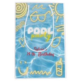 Sacola Para Presentes Média Festa de aniversário de verão neon na piscina