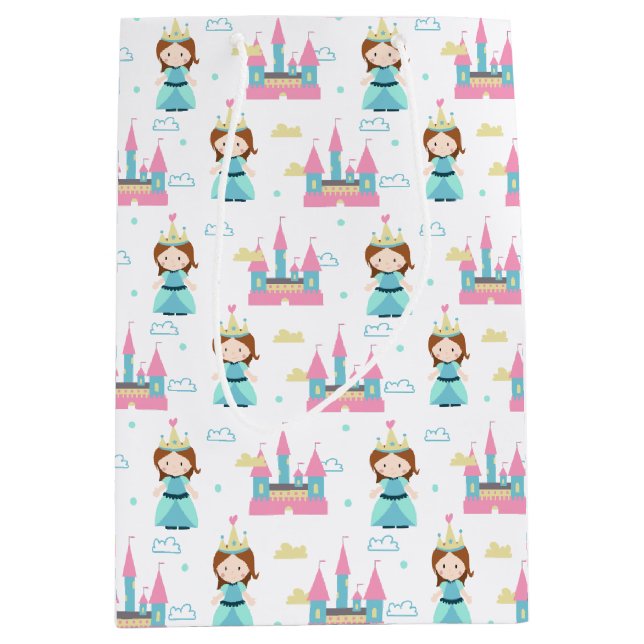 Sacola Para Presentes Média Festa de aniversário do Castelo Rosa da Princesa B (Frente)