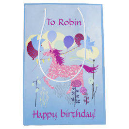 Sacola Para Presentes Média Festa de aniversário do Unicórnio