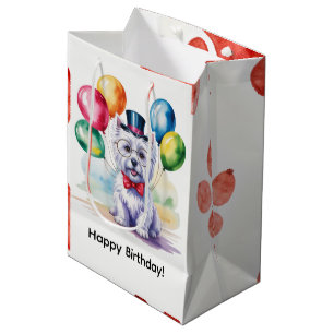 Sacola Para Presentes Média Festa de Aniversário Infantil Watercolor Westie