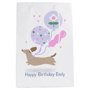 Sacola Para Presentes Média Festa de aniversário personalizada do cão-mosca