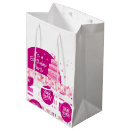 Sacola Para Presentes Média Festa de Aniversário Rosa