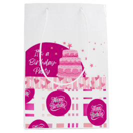 Sacola Para Presentes Média Festa de Aniversário Rosa