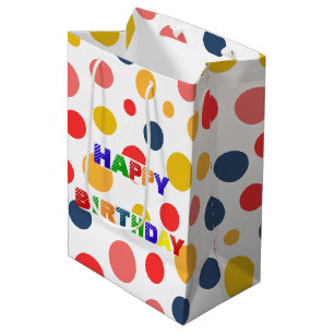 Sacola Para Presentes Média Festa de aniversário verde-Bolinhas simples e verm