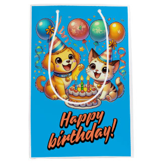 Sacola Para Presentes Média Festa de Bebê e Gatinho de Brincadeira