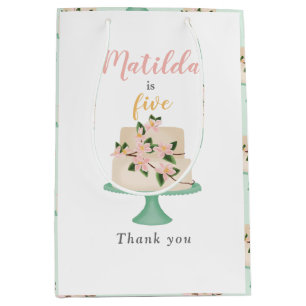 Sacola Para Presentes Média festa de bolo de aniversário editável