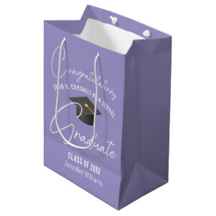 Sacola Para Presentes Média Festa de Formatura Lavanda Elegante Graduada 2026