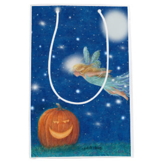 Sacola Para Presentes Média Festa de Halloween da Fada Mágica e da Abóbora Jac