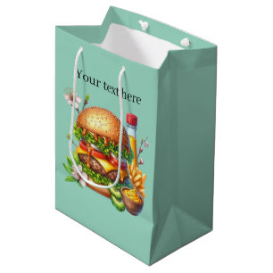 Sacola Para Presentes Média Festa de hambúrguer bonita personalizável