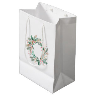Sacola Para Presentes Média Festa de Natal Rosa Verde