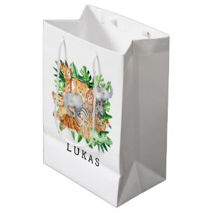 Sacola Para Presentes Média Festa de primeiro aniversario da Selva Safari
